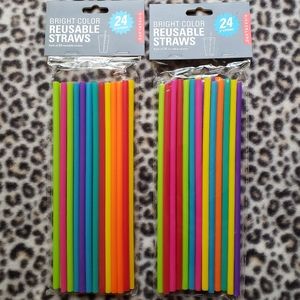 Reusable Straws, 2 Packs of 24 (48 Total), Assorted Bright Colors, Plastic, NWT